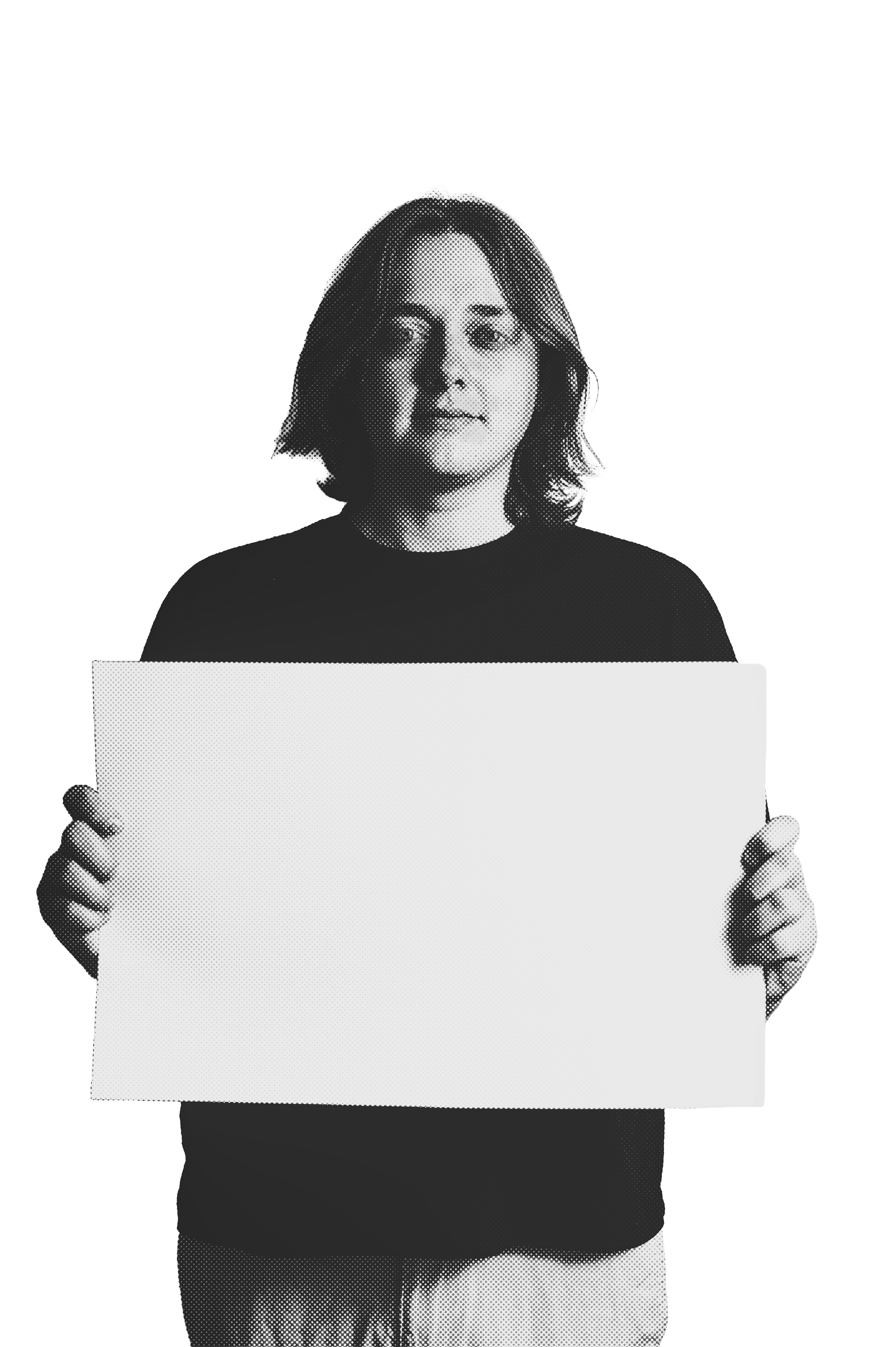 Porter Fairbourne — halftone portrait holding a blank sign